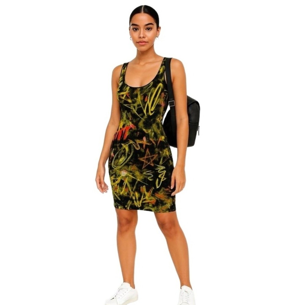 Jolie & Joy Dress Womans Medium Graffiti Print Bodycon Mini Y@K Streetware
